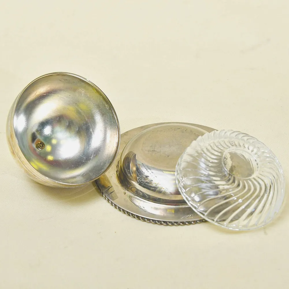 Металлическая Икорница - Соусница - Джемница с хрустальным вкладышем, Silverplate, SHEFFIELD Англия -60 -е гг.