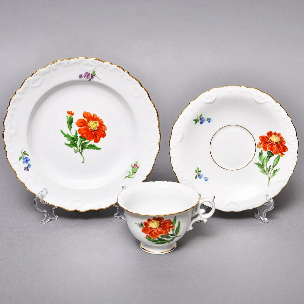 Чайный набор «Мейсенский букет» на 6 персон, Фарфор MEISSEN Германия, 1924 - 1934 годы. 