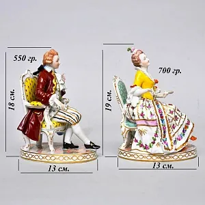 Коллекционные Парные статуэтки «Дама и Кавалер. Светская беседа», Фарфор SP Dresden, Германия.