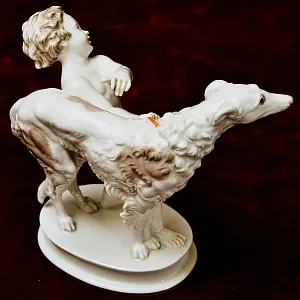 Антикварная Фарфоровая Статуэтка «ПУТТИ И СОБАКА БОРЗАЯ», ROSENTHAL Германия - 1934 год.
