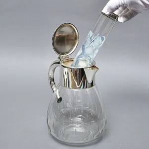 Винтажный Стеклянный Кувшин - Графин на 3 литра с Колбой для льда, Silverplated Германия. 