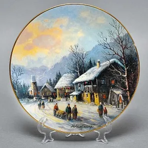 Коллекционная Фарфоровая тарелка «Вечер в деревне», Tirschenreuth Германия - 1990 год. 