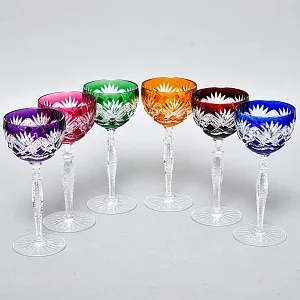 Бокалы для Вина из Цветного Хрусталя JOSEPHINENHUTTE Германия, 60 -е гг.