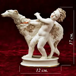 Антикварная Фарфоровая Статуэтка «ПУТТИ И СОБАКА БОРЗАЯ», ROSENTHAL Германия - 1934 год.