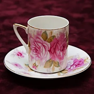 Коллекционная Кофейная Пара «Розовые Розы» Фарфор Япония.