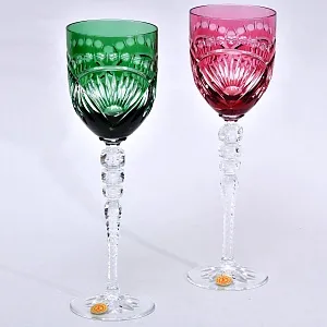 Два Бокала для Вина «Тет-а-Тет» из Цветного Хрусталя,  PEILL und PITZLER Германия, 70 -е годы ХХ века.