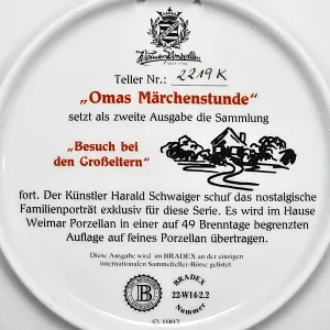 Коллекционная Тарелка «Бабушкины сказки» Фарфор, Weimar Porzellan Германия -1993 год. 