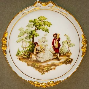 Картина - Панно из Двух Фарфоровых Плакеток  «Дама с Кавалером», KAISER Германия.