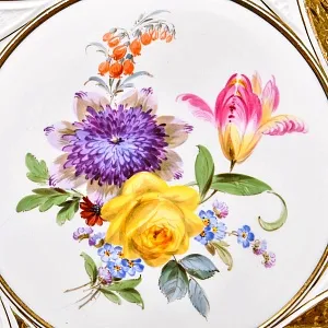 Антикварное Фарфоровое Блюдо - Тарелка «Букет с желтой розой», MEISSEN Германия, начало ХХ века.