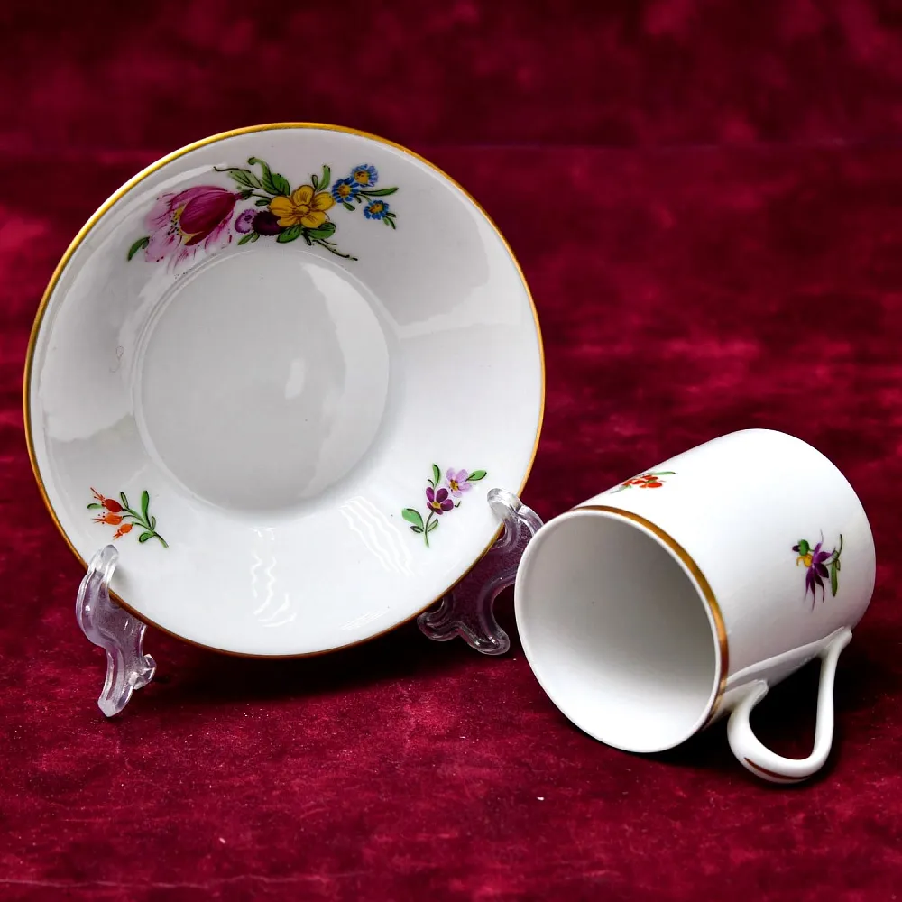 Редкость! Коллекционная Кофейная Пара «Садовый букет», фарфор Hochster Porzellan, Германия - 1947 год.