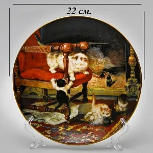 Коллекционная Фарфоровая тарелка «Кошка и котята - Резвые кошки», W.J.GEORGE США - 1991 год.