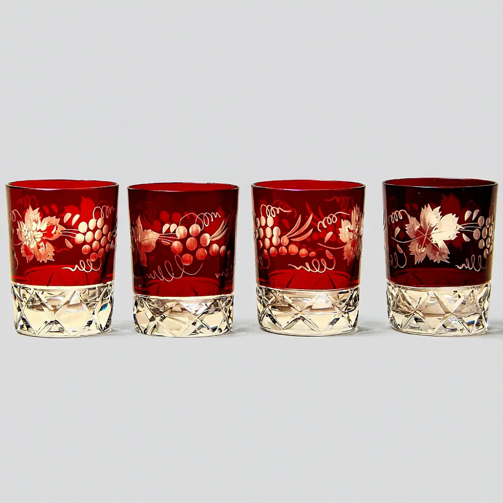 Графин и Четыре Стакана «Виноград» из Цветного Хрусталя DOROTHEENHUTTE Западная Германия 60гг.