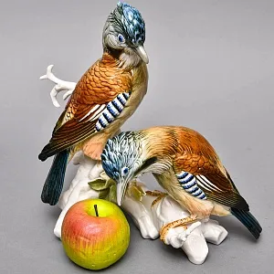 Большая Фарфоровая Статуэтка «Пара птиц - Сойки», Карл Энс / Karl Ens, Германия.