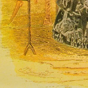 Винтажная Картина - Иллюстрация - Гравюра «Мода. Дамы у пруда», Франция.