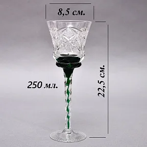 Антикварный Хрустальный Бокал для Вина с цветной зелёной дорожкой в ножке, Annahütte Германия.
