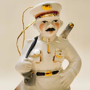 Новогодние Фарфоровые Ёлочные игрушки - «Милиционер» - Стилизация «Мы родом из СССР».