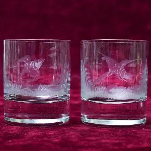 Редкость! Набор из 4-х Хрустальных Стаканов «ОХОТА», SCHONBORNER Германия, 50-е гг. 