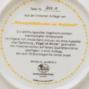 Коллекционная Тарелка «Корольки в лесу» Фарфор, Hutschenreuther, Германия -1992 год.