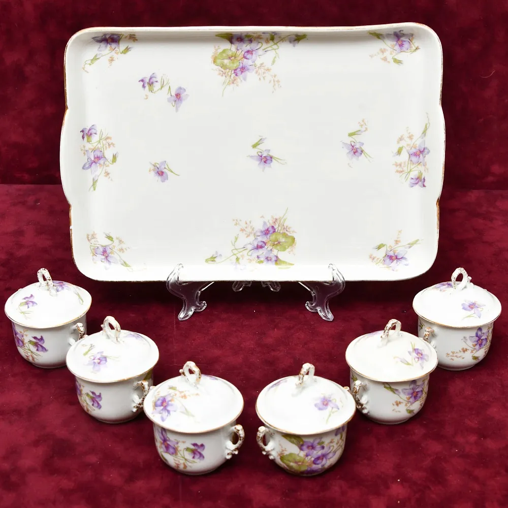 Антикварный Порционный Набор Соусников на Подносе, Фарфор Limoges Франция, начало ХХ века.