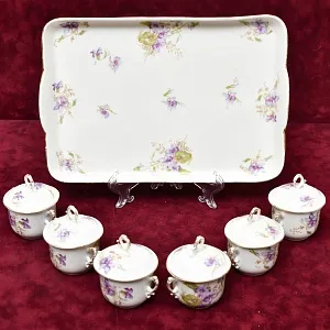 Антикварный Порционный Набор Соусников на Подносе, Фарфор Limoges Франция, начало ХХ века.