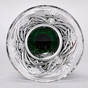 Антикварный Хрустальный Бокал для Вина с цветной зелёной дорожкой в ножке, Annahütte Германия.