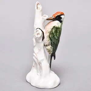 Птица - Фарфоровая статуэтка «Зеленый дятел на стволе дерева», ROSENTHAL Германия, 40-е годы.