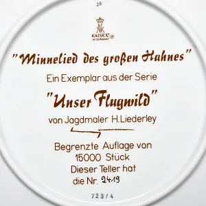 Коллекционная Фарфоровая Тарелка - Блюдо «Дикая Природа. Глухарь и глухарка», KAISER Германия. 