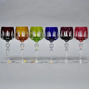 Бокалы для вина - 6 шт., Цветной Хрусталь серия «ANTIKA», NACHTMANN Германия, 70 -е годы. 