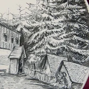 Бисквитная Графика, Декоративная Тарелка «ОХОТНИЧИЙ ДОМ» Фарфор, Германия - 1984г.