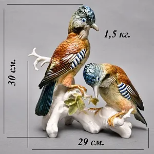 Большая Фарфоровая Статуэтка «Пара птиц - Сойки», Карл Энс / Karl Ens, Германия.