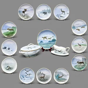 Столовый Фарфоровый сервиз «Охота» на 12 персон, Kaestner Saxonia Германия, первая половина ХХ века.