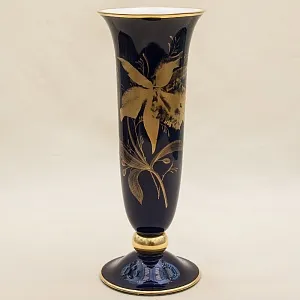 Кобальтовая Винтажная Ваза коллекция «Золотой Нарцисс» LINDNER Kups Bavaria, Германия 60гг.