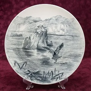 Бисквитная Графика, Декоративная Тарелка «Орлан - Охота» Фарфор, Германия - 80е гг.