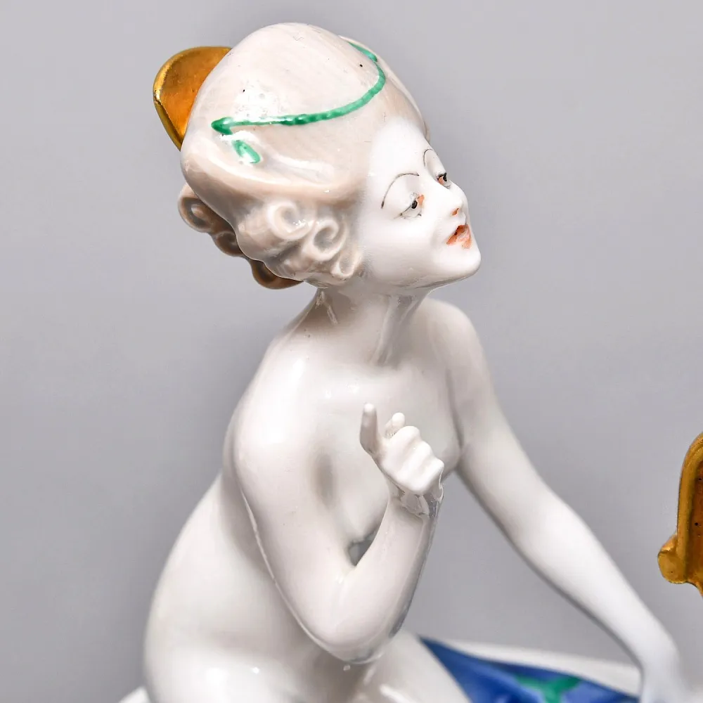 Антикварная Фарфоровая статуэтка «Обнаженная девушка и попугай», ROSENTHAL Германия - 1924 год.