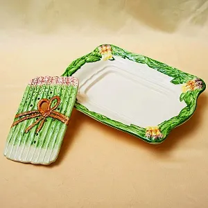 Фаянсовое Сервировочное Блюдо - Судок для подачи Спаржи, Франции начало ХХ века.