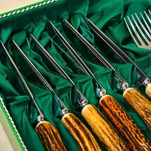 Редкость! Большой Сервировочный Набор для стейка «Охота», ANTON WINGEN Solingen, Германия 50-е гг. ХХ в.