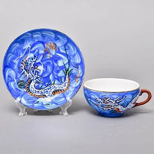 Чайный Сервиз на 6 персон «Синий Дракон», Фарфор SATSUMA Япония, середина ХХ века. 