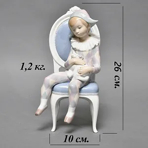 Коллекционная Фарфоровая статуэтка «Маленький Арлекин с кошкой», Lladro (Лядро) Испания.