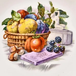 Десертный Набор из 4-х Фарфоровых Тарелок «Изысканные угощения и попугай» Fraureuth Германия, 1910 - 1926 гг.