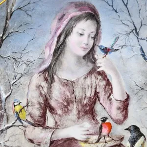 Коллекционная Фарфоровая тарелка «Девушка - Зима», Henri d'Arceau - Limoges Франция, 1979 год. 