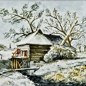 Фарфоровый Пласт - Картина - Панно «Сельский пейзаж. Мельница», Royal Delft Голландия 50 гг.