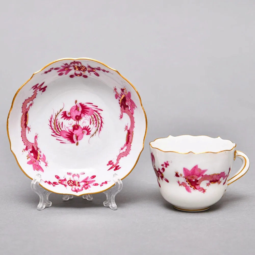 Коллекционная Кофейная пара «Розовый Дракон», MEISSEN Германия, первая половина ХХ века. 