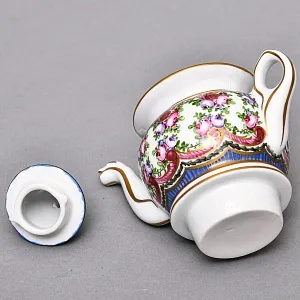 Антикварный Заварочный Чайник на подставке «Цветочная симфония», Франция - первая половина ХХ века. 