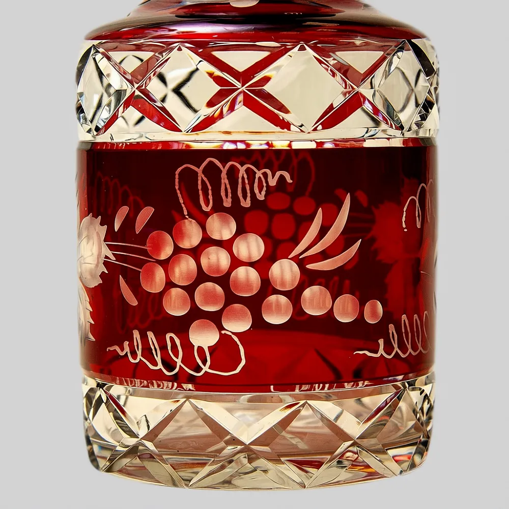 Графин и Четыре Стакана «Виноград» из Цветного Хрусталя DOROTHEENHUTTE Западная Германия 60гг.