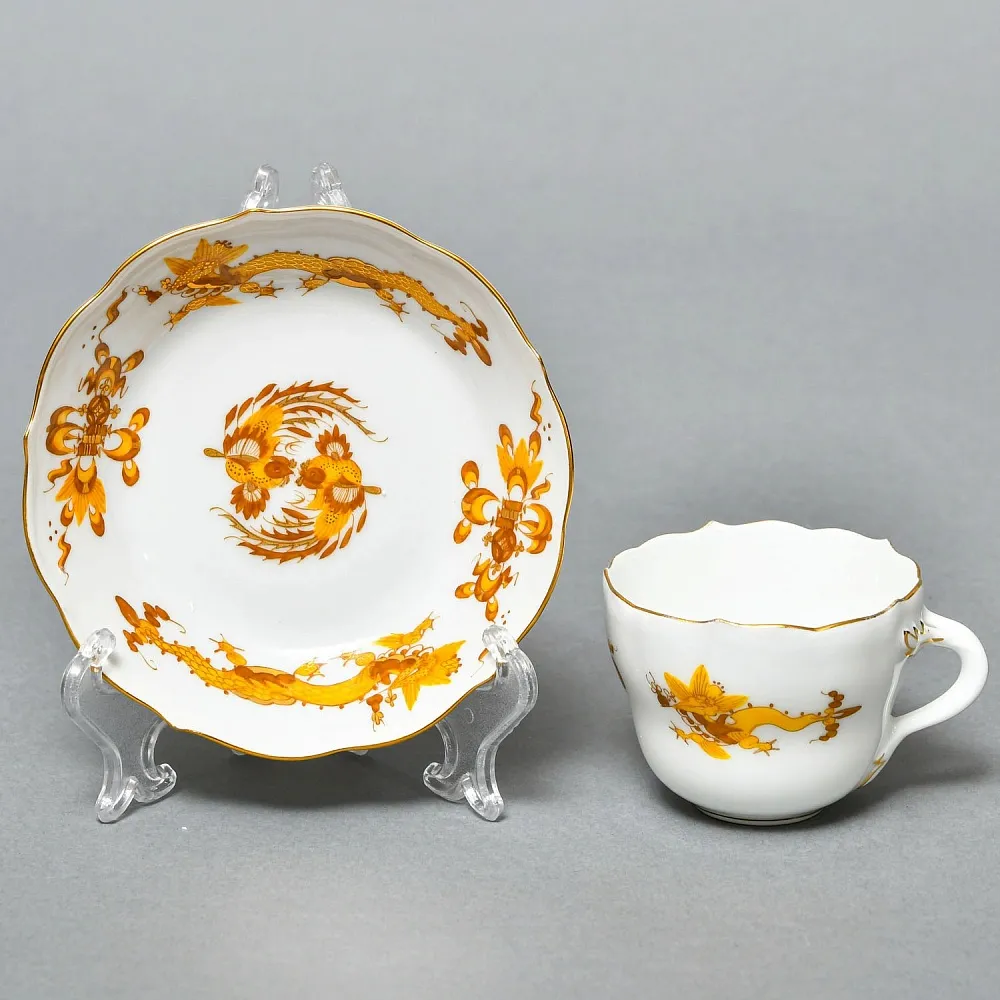 Коллекционная Фарфоровая Кофейная Пара «Золотой Дракон», MEISSEN / МЕЙСЕН Германия.