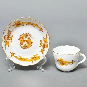 Коллекционная Фарфоровая Кофейная Пара «Золотой Дракон», MEISSEN / МЕЙСЕН Германия.