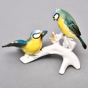 Пара Птиц - Фарфоровая Статуэтка «Синички на ветке», Карл Энс / Karl Ens, Германия 50 гг.