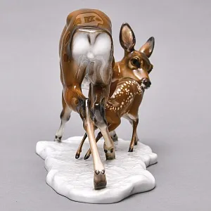 Редкая! Большая Фарфоровая статуэтка «Олениха с олененком», ROSENTHAL Германия, 70 гг.  