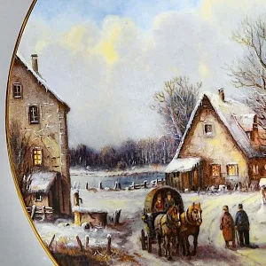 Коллекционная Фарфоровая тарелка «Деревня у озера», Tirschenreuth Германия - 1991 год. 