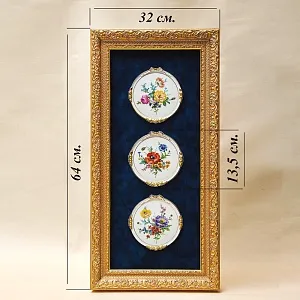 Картина - Панно из Трех Фарфоровых Плакеток  «Летние Цветы», KAISER Германия.
